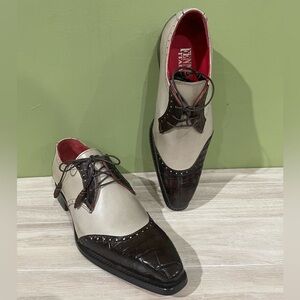 Fennix Italy Men's Two-Tone Leather Dress Shoes alligator/calf chocolate/beige